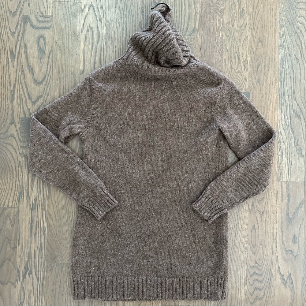 Eileen Fisher 100% Baby Alpaca Turtleneck Tunic Length Sweater in Brown Size XS